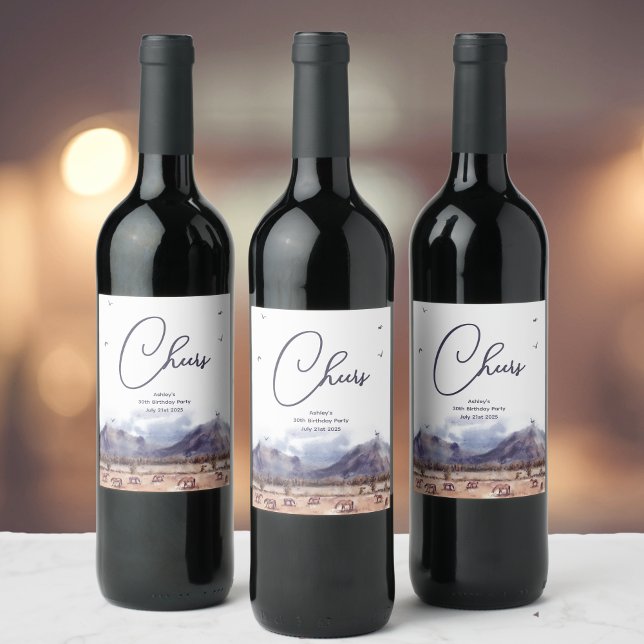 Rótulos de Vinho de Cavalos Paisagem Marco de Aniv (Horses Landscape Milestone Birthday Wine Labels)