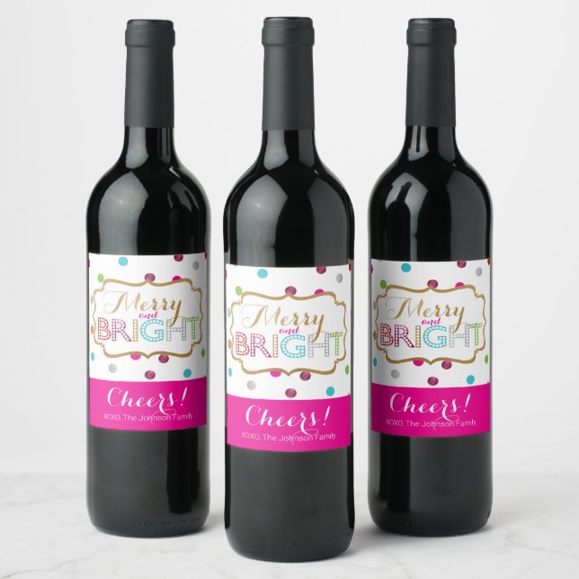 Rótulos de Vinho de Feriado Alegre e Brilhante (Garrafas)