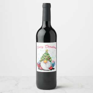 Rótulos de Vinho de Natal com Gnome Presente