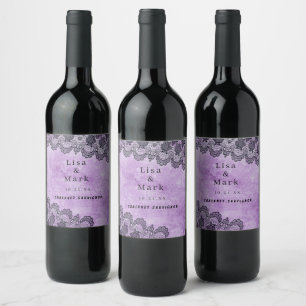 Rótulos de Vinho de Noite de Casamento Roxo com Re