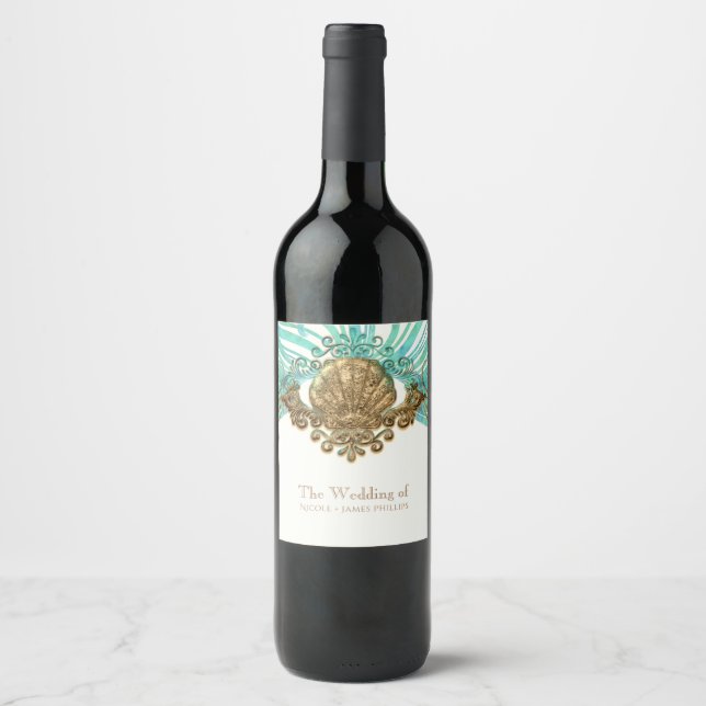 Rótulos de vinho de praia glamorosos com conchas m (Frente)