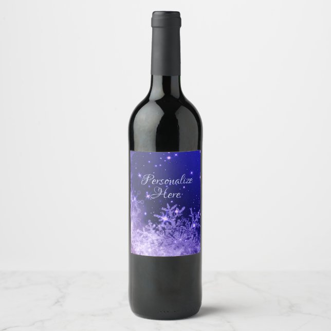 Rótulos de vinho espinhoso roxo em flocos de neve (Frente)