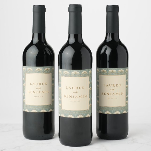 Rótulos de Vinho Florais Bege Elegantes (Garrafas)