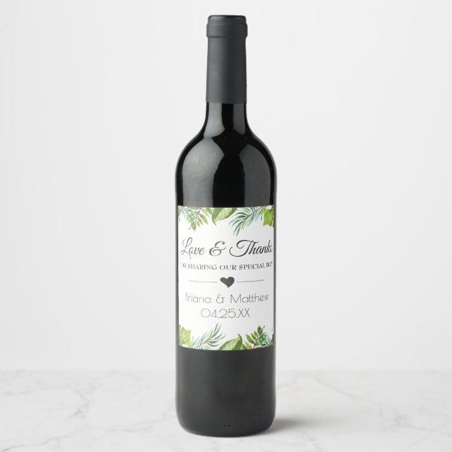 Rótulos de Vinho para Casamento Greenery Palm (Frente)