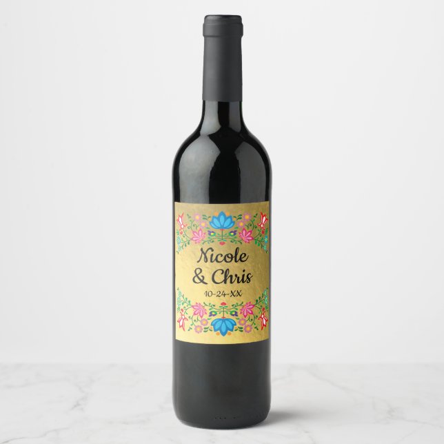 Rótulos de vinho para Casamento Mexicano, Gold Foi (Frente)