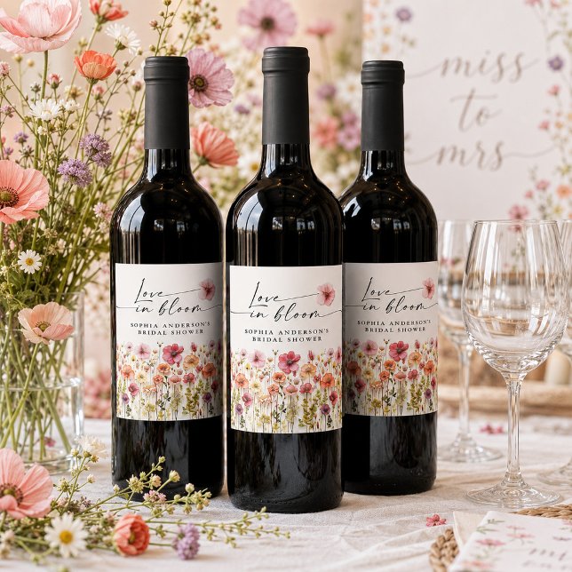Rótulos de Vinho para Chá de Noiva Love In Bloom (Criador carregado)