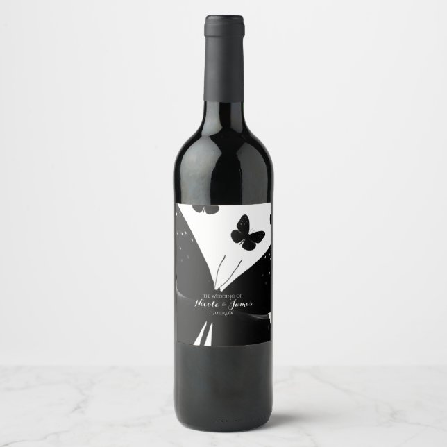 Rótulos de Vinho para Festa Brancos com Borboletas (Frente)