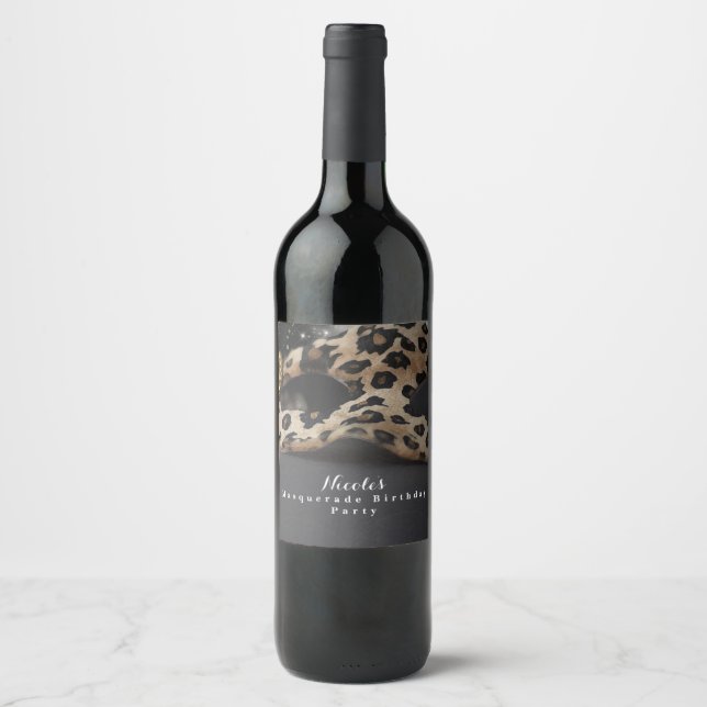Rótulos de vinho para festa com máscara e pérolas  (Frente)
