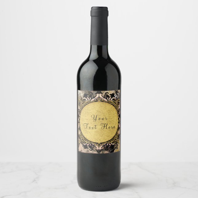 Rótulos de Vinho para Festa Rosa Preto e Dourado c (Frente)