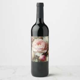 rótulos de vinho peônias de aniversário