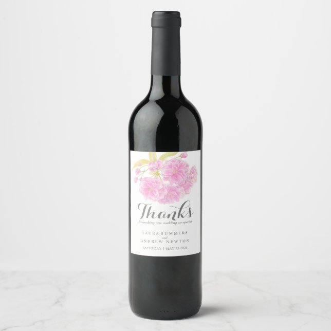 Rótulos de vinho personalizado de casamento rosa (Frente)
