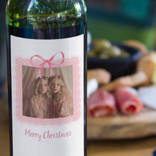 Rótulos de Vinho Personalizados de Natal com Foto (Criador carregado)