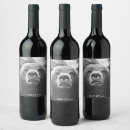 Rótulos de Vinho Personalizados de Urso Cinza