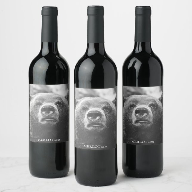 Rótulos de Vinho Personalizados de Urso Cinza (Garrafas)