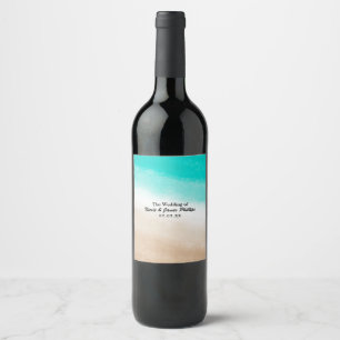 Rótulos de Vinho Personalizados Praia Azul e Bege 