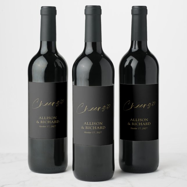 Rótulos de Vinho Preto e Dourado Personalizados (Garrafas)