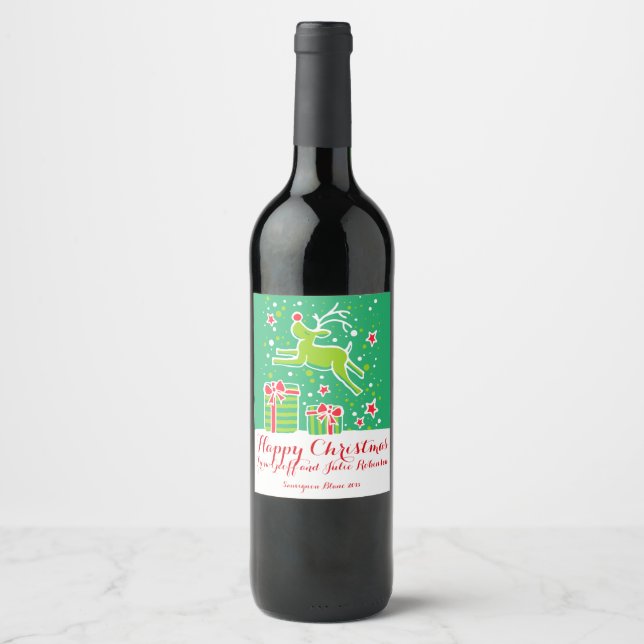 Rótulos de vinho "verde-vermelho" de renas de Nata (Frente)