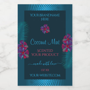 Rótulos do Produto Teal Flores Vermelhas Roxas Hav