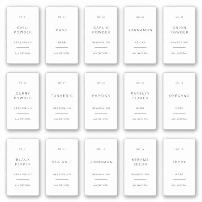 Rótulos Mínimos para Potes de Especiarias Adesivos (Frente)