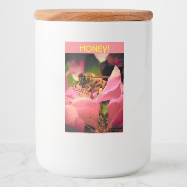 Rótulos Para Comida Abelhas de Mel na flor de maçã (Frente)