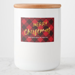 Rótulos Para Comida Natal em Xadrez Vermelho de Búfalo e Letra Dourada