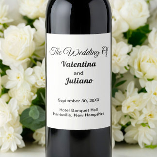Rótulos para Garrafa de Vinho de Casamento Preto e