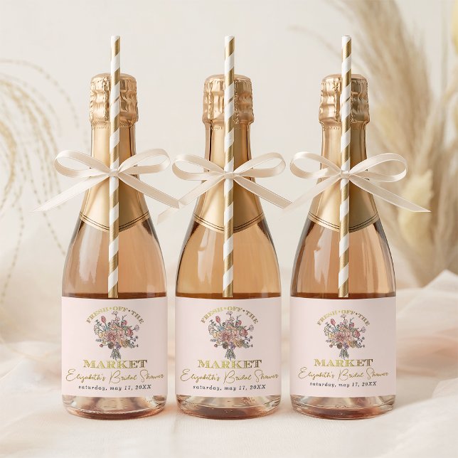 Rótuo de Vinho Espumante Mini Chá de Noiva Fresco  (Fresh Off the Market Bridal Shower Mini Sparkling Wine Label)