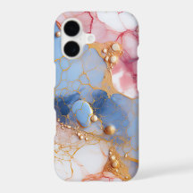 Rouge e Safira Mármore com Pérolas Douradas