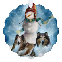 Rough Collie com Snowman no Natal