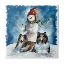 Rough Collies com Snowman no Natal