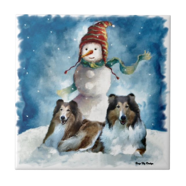 Rough Collies com Snowman no Natal (Frente)