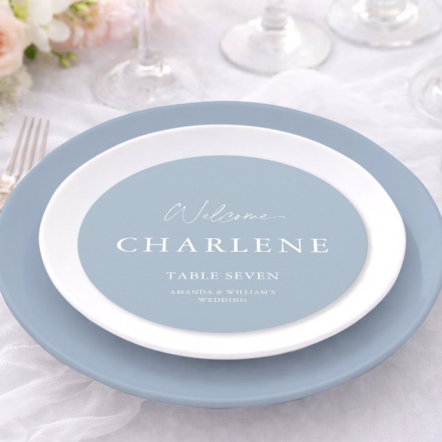 Round Dusty Blue Wedding Menu | Personalized Table (Criador carregado)