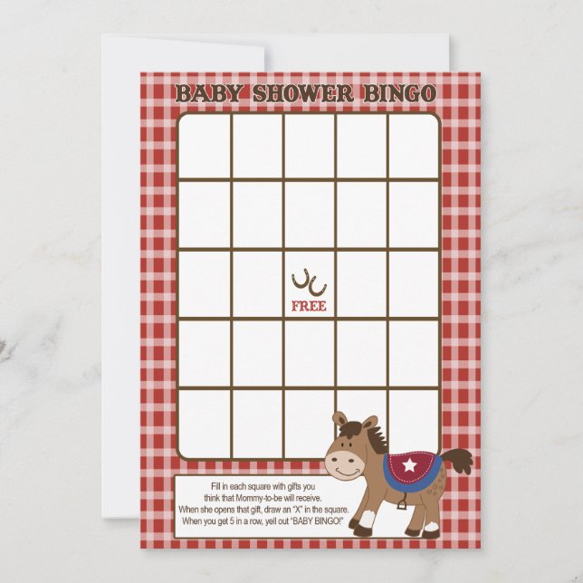 Round Em Up Western Horse Chá de fraldas Bingo (Frente)