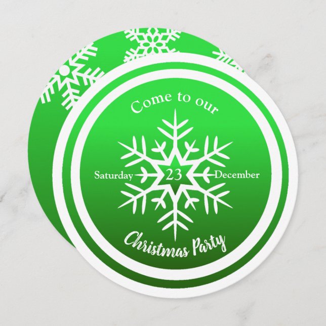 Round Scandi Snowflake sobre Convite Verde (Frente/Verso)