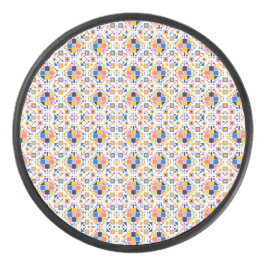 Round speaker with a colorful geometric pattern 