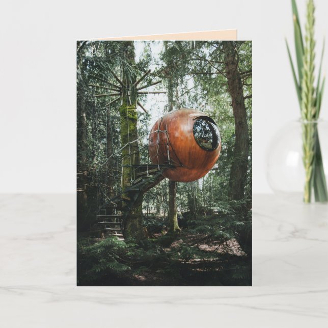 ROUND SPHERE TREEHOUSE BIRTHDAY PEQUENOS CARTÕES D (Frente)