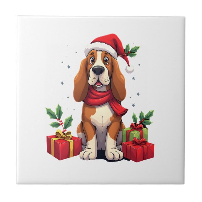 Roupas de Natal engraçadas para cães Basset Hound  (Frente)