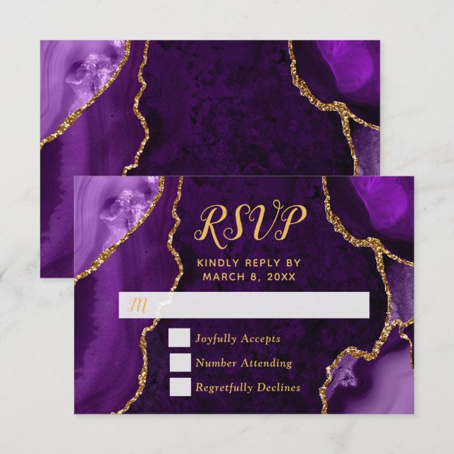 Roxa de Ágata com Mármore Dourado RSVP (Frente/Verso)