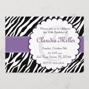 Roxo adulto do aniversário do convite da zebra