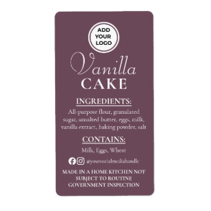 Roxo Ameixa Baunilha Etiqueta de Ingredientes da