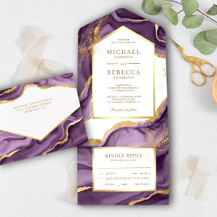 Roxo Ameixa Dourado Folha Abstrato Fluido Tinta Ca