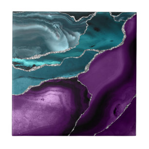 Roxo Azul Teal Ágata Brilho Prateado