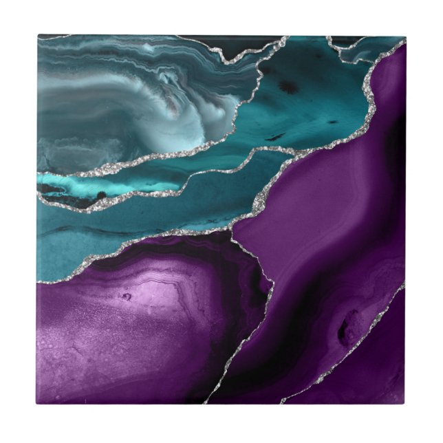 Roxo Azul Teal Ágata Brilho Prateado (Frente)