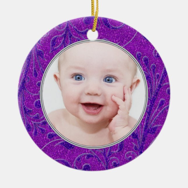 Roxo Bebê Primeiro Ornamento de Natal (Frente)