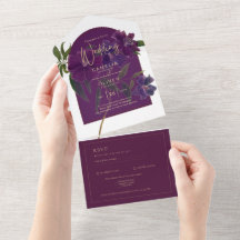 Roxo Berinjela Floral Verde Floresta Casamento