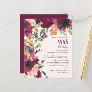 Roxo Borgonha Floral 90º Aniversário Avó