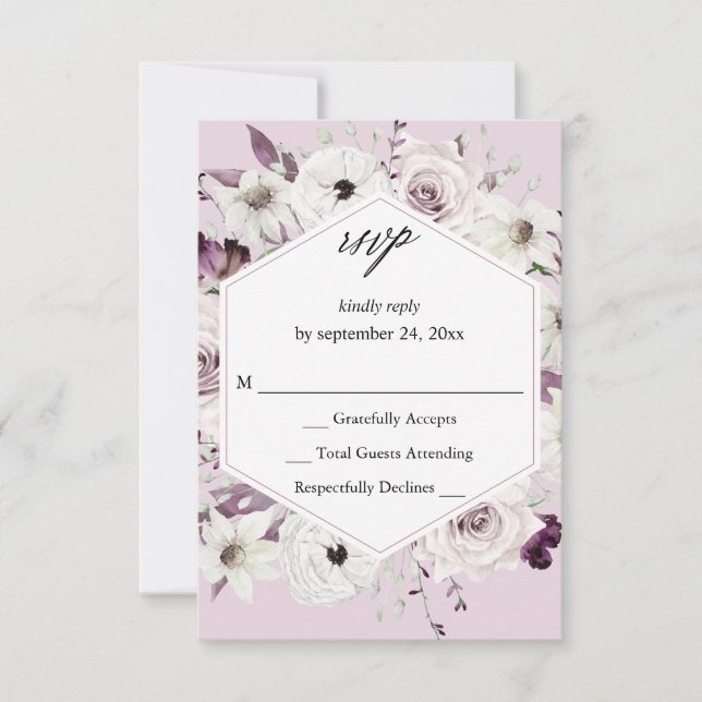 Roxo & Branco Floral sem Opção de Refeição RSVP VE (Frente)