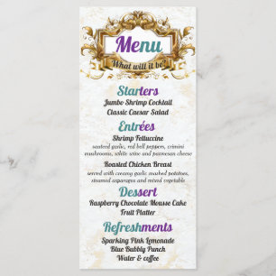 Roxo & cartões elegantes do menu da cerceta