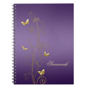 Roxo com os cadernos florais Dourados das