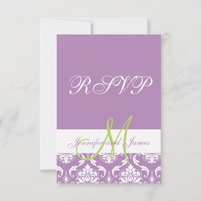 Roxo Damask Monograma Foto Resposta Casamento RSVP (Frente)
